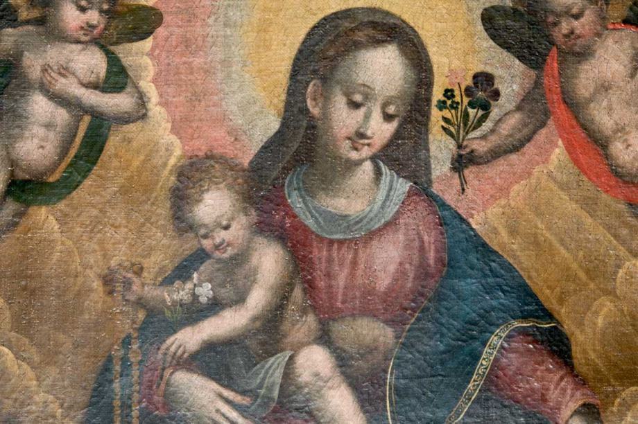 Maria mit Jesuskind (im Rosenkranz)