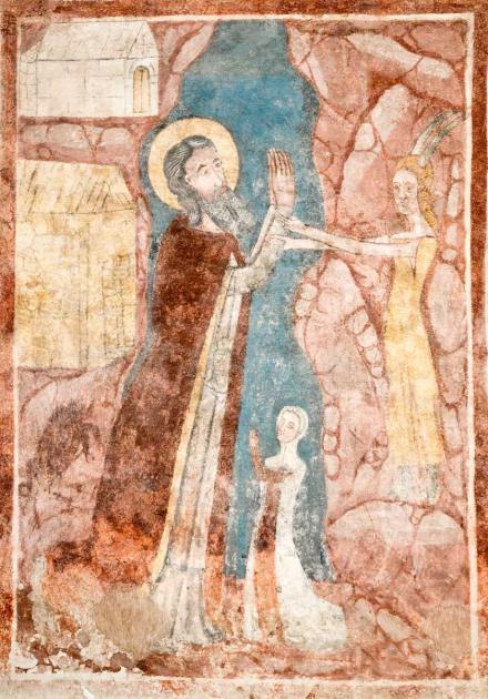 rechts ein Dämon, unten die Stifterperson