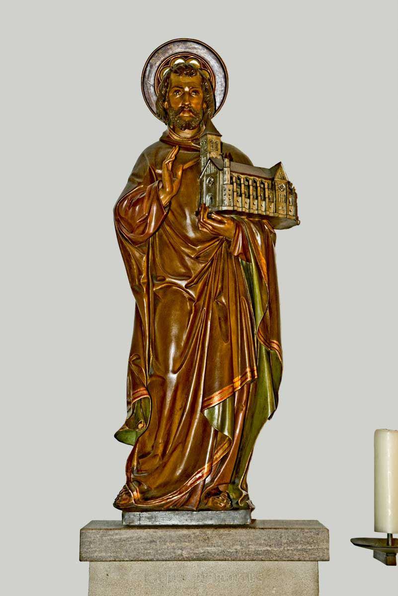 Heilige Josef mit einem Modell der Liebfrauenkirche - Eingangsbereich (Figur aus dem Jahr 1909)