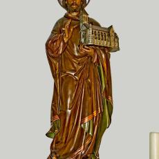 Heilige Josef mit einem Modell der Liebfrauenkirche - Eingangsbereich (Figur aus dem Jahr 1909)